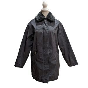 Bernardo Women's Black Long Jacket Faux Fur Collar Fleece Lining Size S